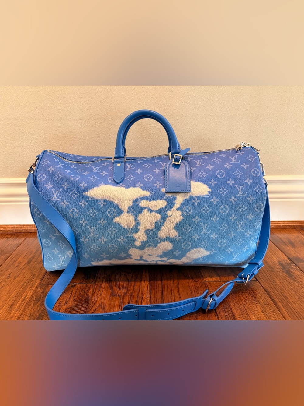 Louis Vuitton Keepall Bandoulière 50 Clouds Virgil Abloh FW20 Blue Monogram